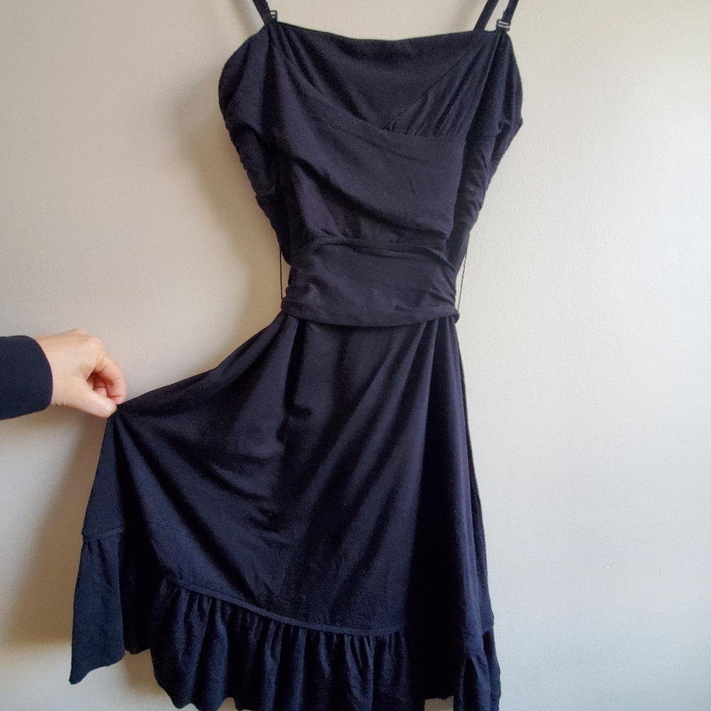 Free People Jersey Knit Black Dress with straps tie back, small size - Picture 3 of 10